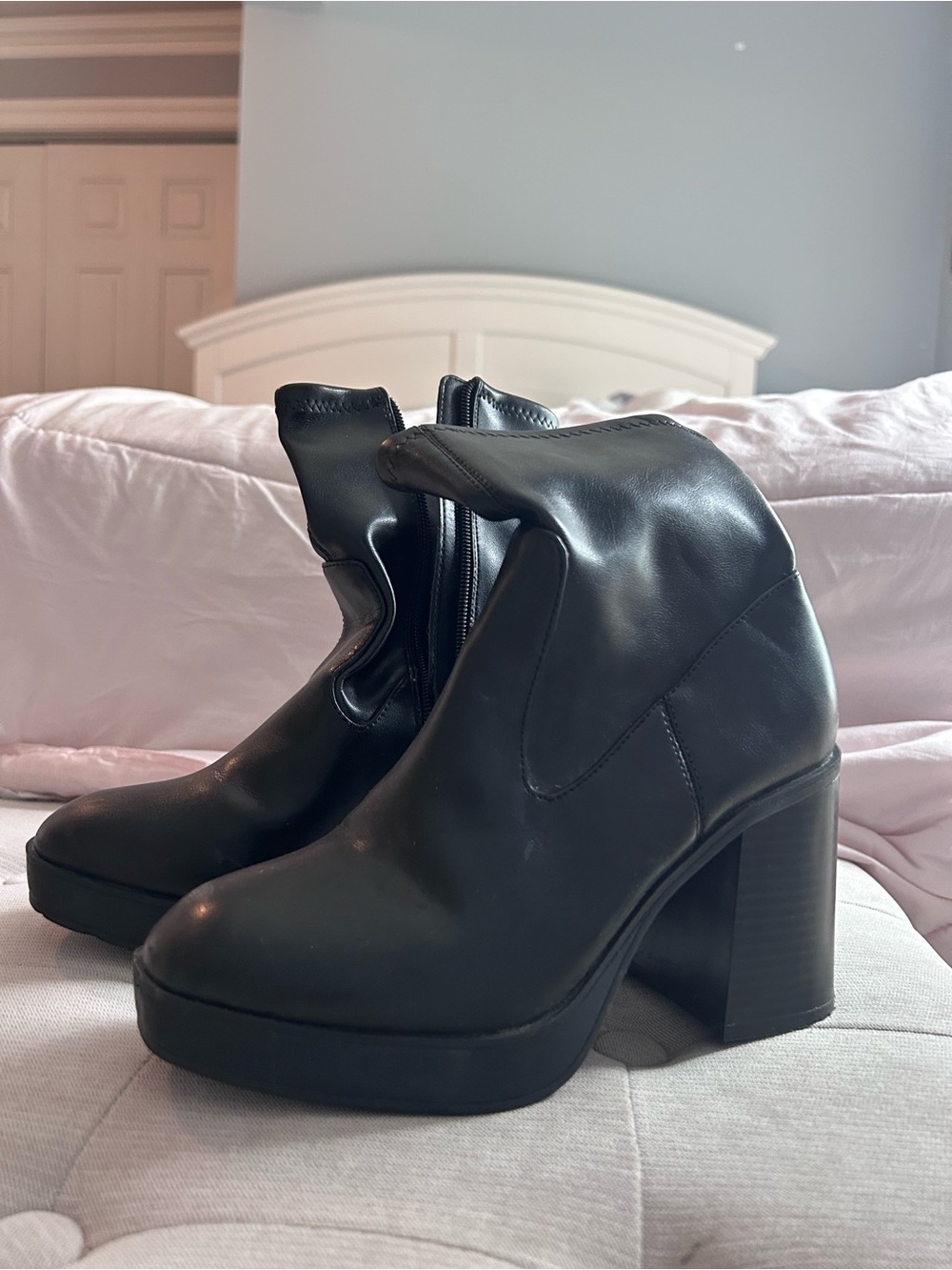 Women's Black Platform Chunky Heel Ankle Booties